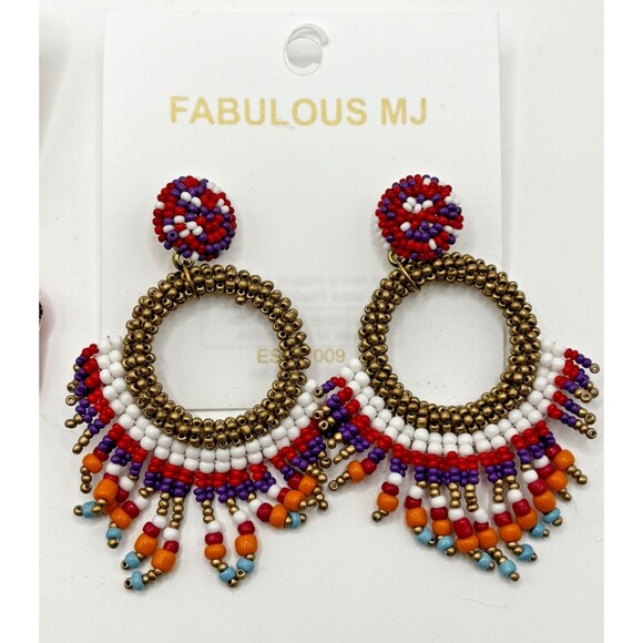 4 Pair Beaded Dangle Earrings Lot Dog Paw Cat Animal Boho Nurse Jewelry Gift - Picture 5 of 6